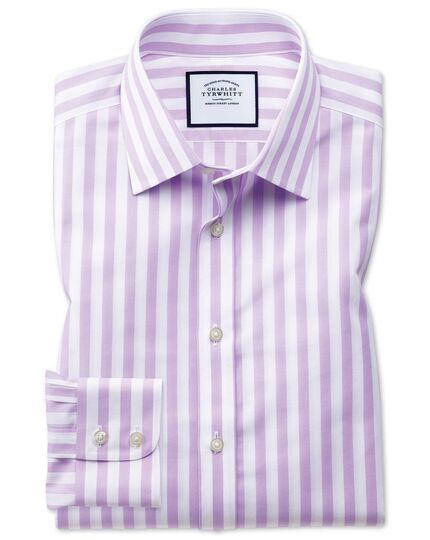 Slim Fit Non-Iron Wide Jermyn Street Stripe Shirt - Lilac