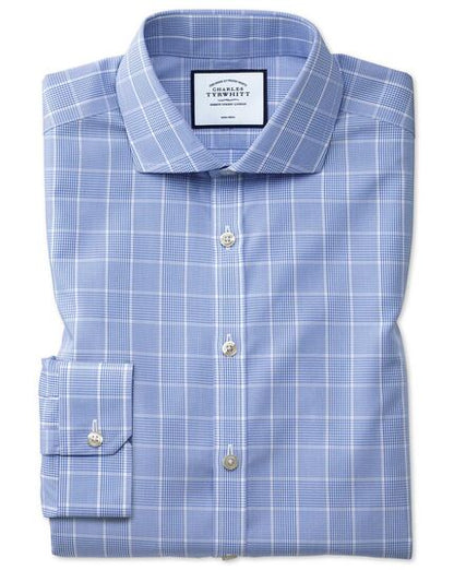 Super Slim Fit Cutaway non iron Prince of wales shirt Blue