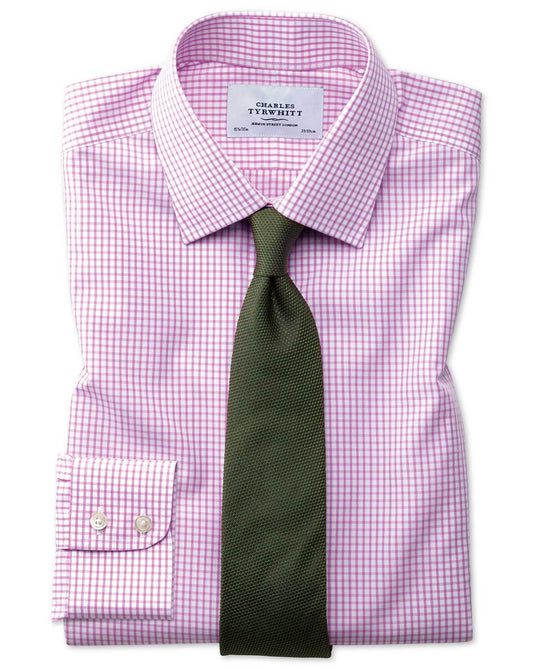 Men's Classic Fit Non-Iron Grid Check Shirt Pink