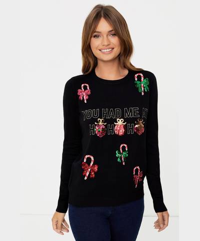 Sequin Christmas Sweater Black