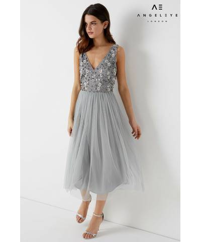 Embellished Skater Dress Grey