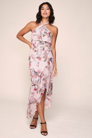 Alyssa Halterneck Ruffle Maxi Dress