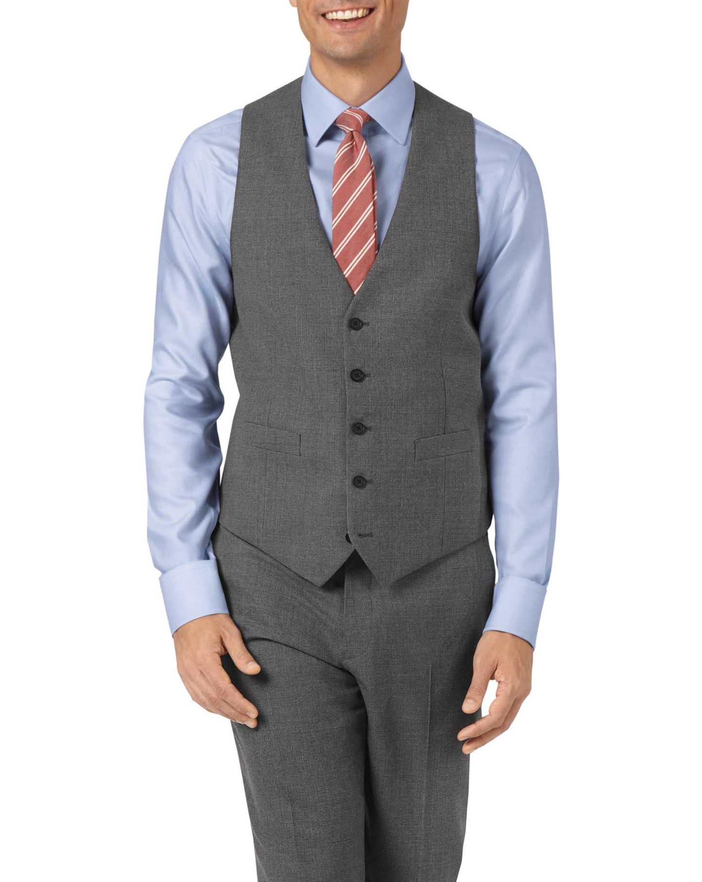 Charcoal Adjustable Fit Panama Puppytooth Business Suit Wool Vest