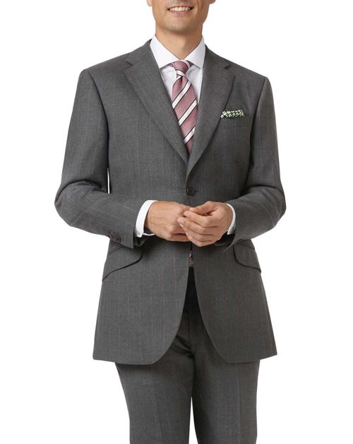 Charcoal slim fit tan stripe British luxury suit jacket