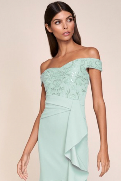 Huda Bardot Maxi Dress Green