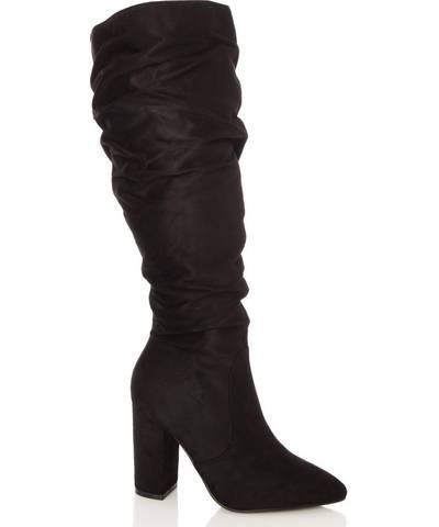 Wide Fit Black Ruched Knee High Boot