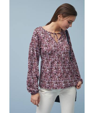 Long Sleeve Tie Neck Print Top