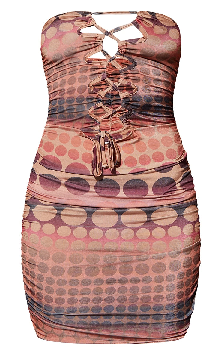 Petite Orange Ombre Print Lace Up Bodycon Dress