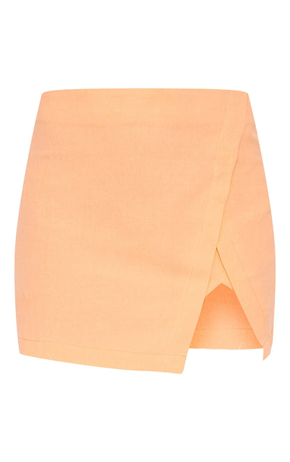 Petite Coral Split Detail Linen Look Mini Skirt