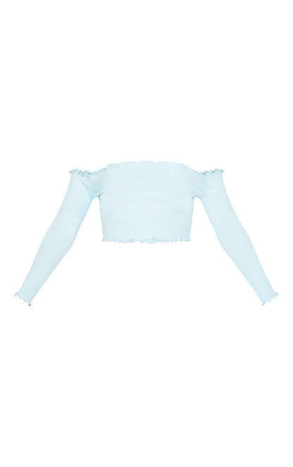 Bardot Frill Edge Crop Top Blue