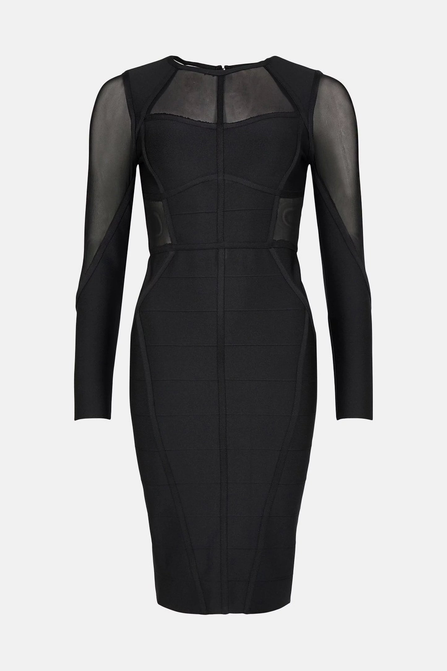 Sheer Panel Knit Bandage Dress Black