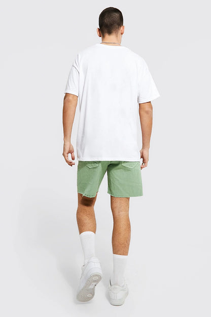 Relaxed Fit Washed Frayed Hem Denim Short