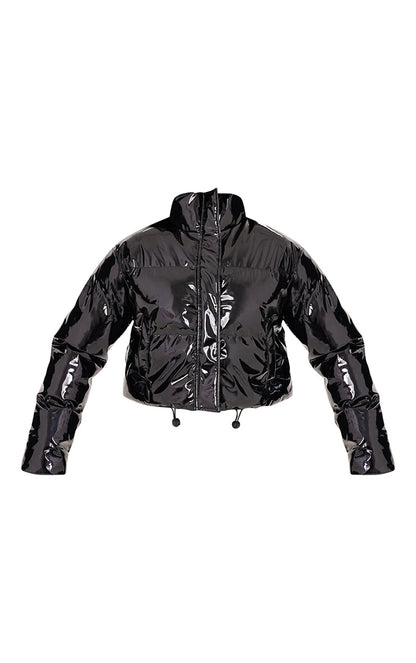 Black Vinyl Bubble Puffer Jacket