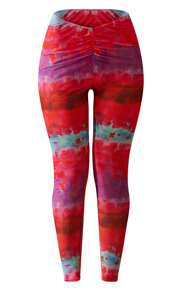 Multi Printed Ruched Front Leggings