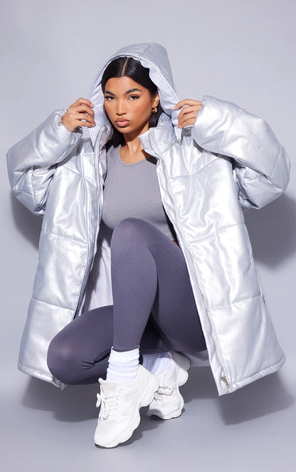 Unisex Oversized Puffer Coat Silver