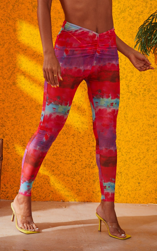 Multi Printed Ruched Front Leggings