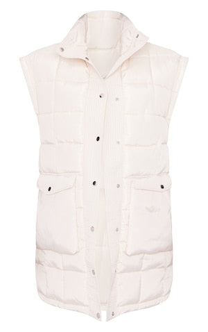 Cream Square Quilted Oversized Longline Vest