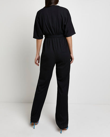 Black Maternity Plisse Jumpsuit