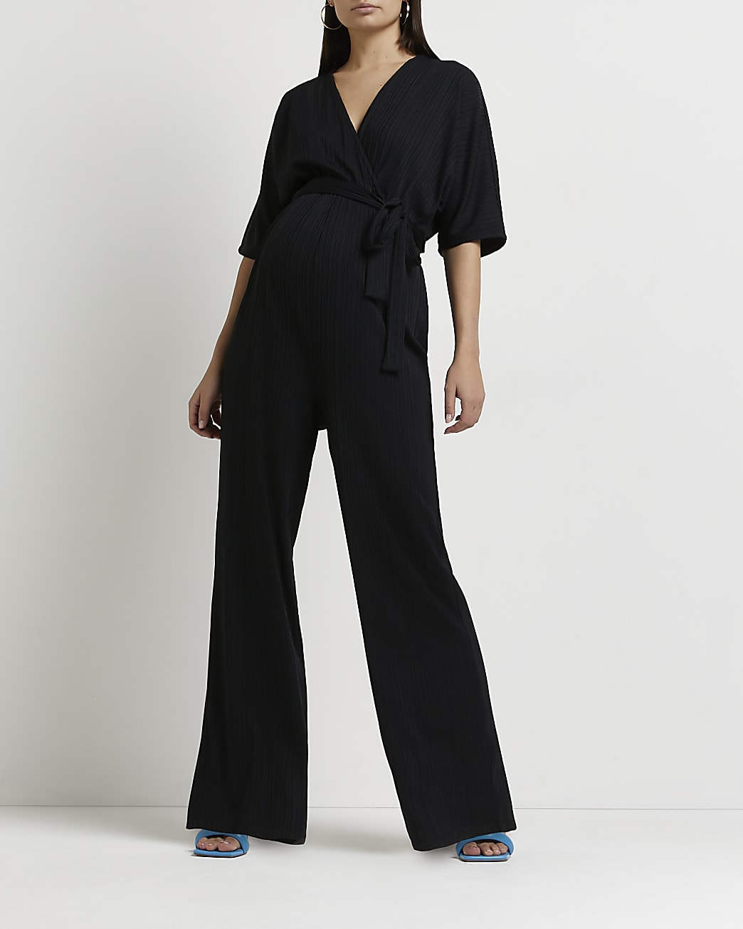 Black Maternity Plisse Jumpsuit