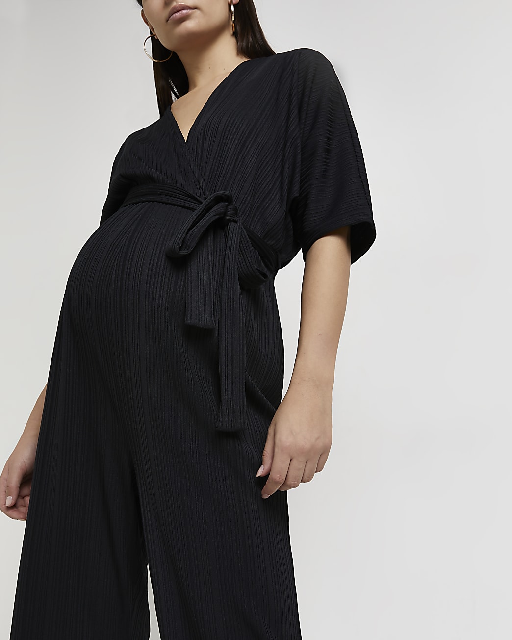 Black Maternity Plisse Jumpsuit