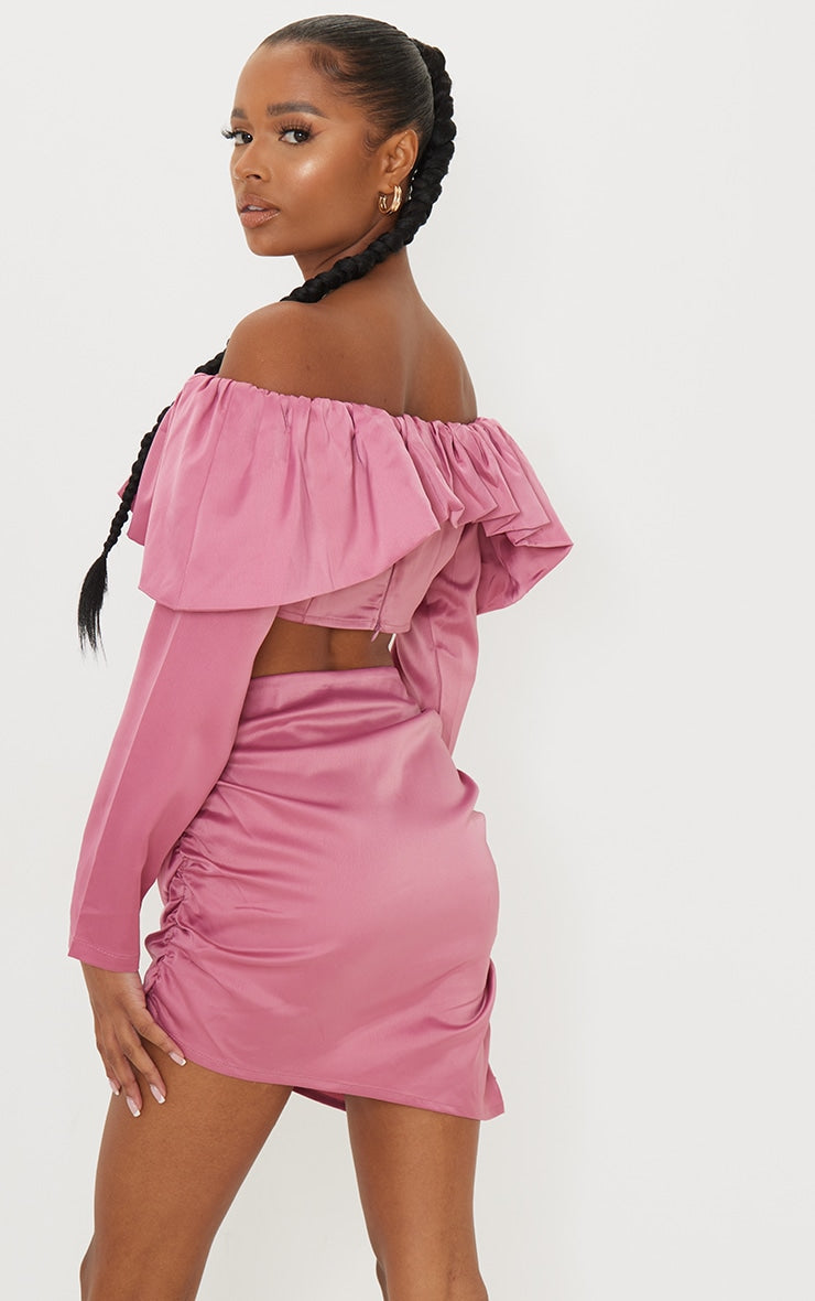 Petite Pink Ruffle Satin Top