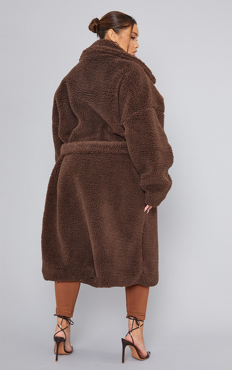 Plus Chocolate Teddy Belted Midi Coat