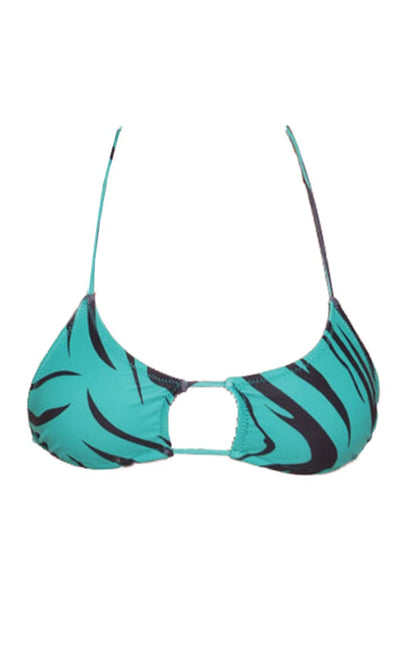 Green Zebra Cut Out Tie Bikini Top