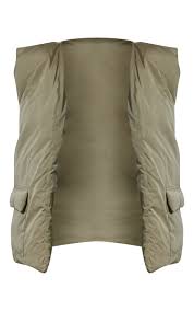 Pale Khaki Padded Pocket Front Gilet