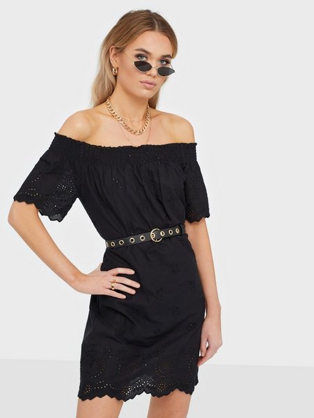 Shery Embroidered Off Shoulder Dress Black