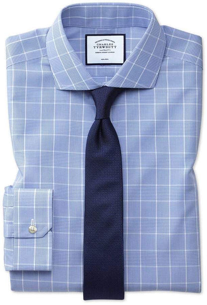 Super Slim Fit Cutaway non iron Prince of wales shirt Blue