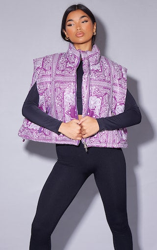 Purple Unisex Paisley PU Oversized Vest