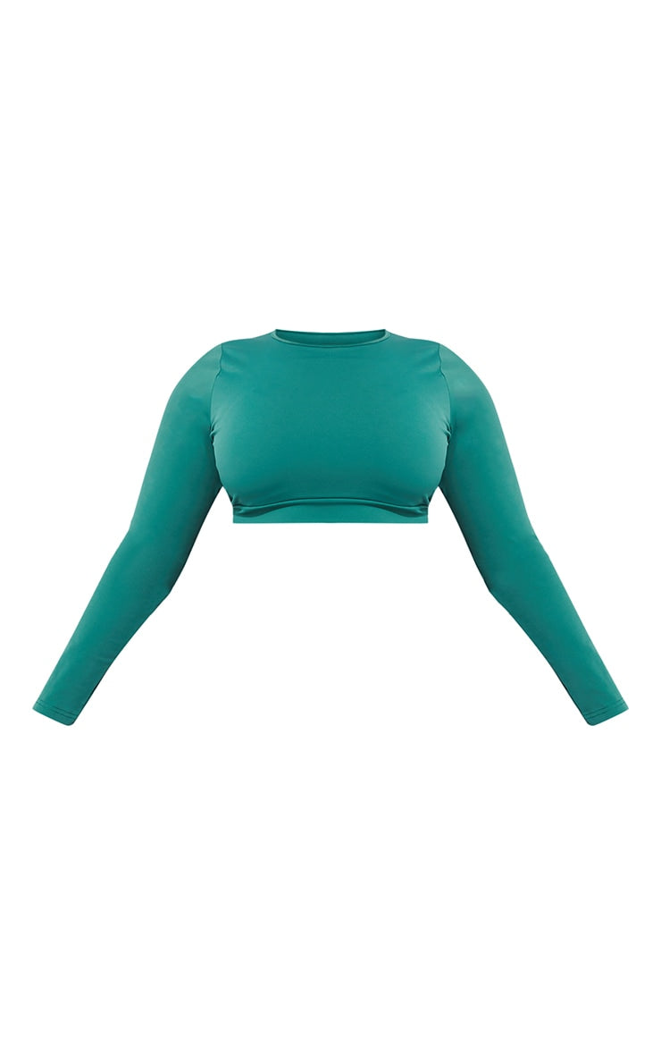 Plus Green Sculpt Luxe Medium Support Long Sleeve Sports Crop Top