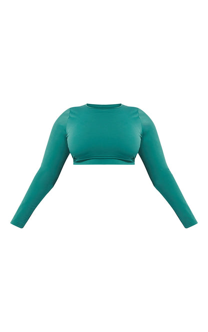 Plus Green Sculpt Luxe Medium Support Long Sleeve Sports Crop Top