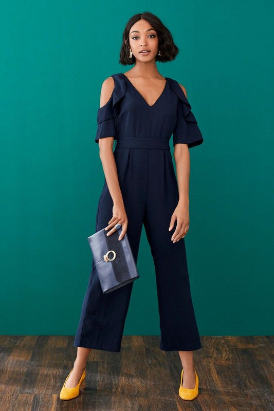 Cold Shoulder Cullotte Jumpsuit  Navy