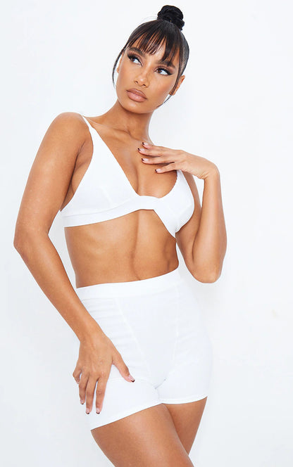 Cream Ribbed Plunge Bralet
