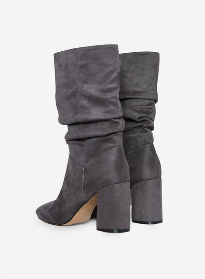 Wide Fit Grey Kinder Ruched Boots Charcoal Grey