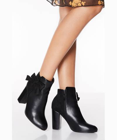 Faux Suede Bow Leather Block Heel