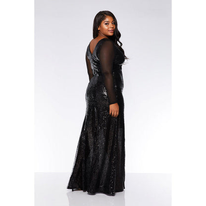 V-Neck Longsleeve Sequin Maxi Dress Black