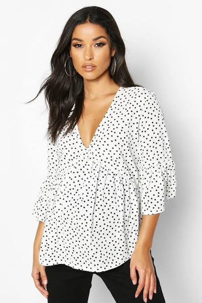 Maternity V-Neck Polka dot Smocked Top