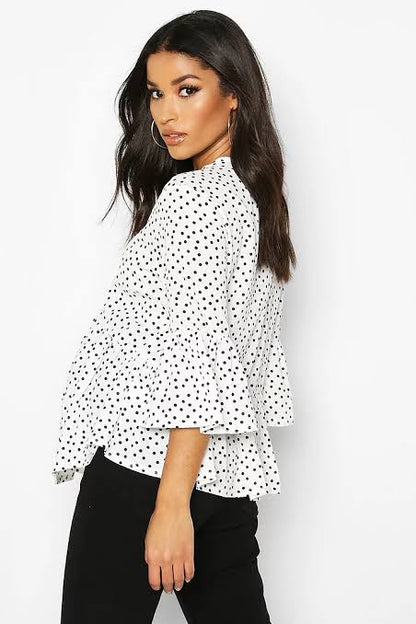 Maternity V-Neck Polka dot Smocked Top