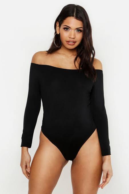 Long Sleeve Bardot Bodysuit Black