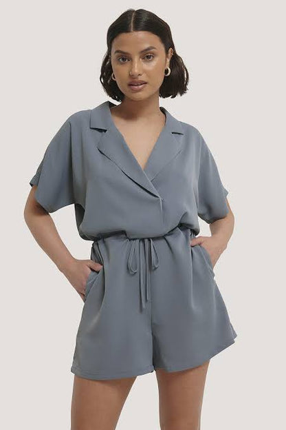 Tie Waist Playsuit Stone Blue