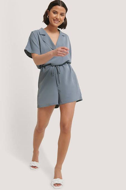 Tie Waist Playsuit Stone Blue