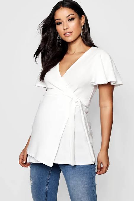 Maternity Crepe Wrap Top White