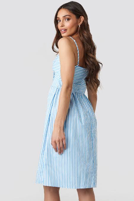 Front Knot Midi Dress White/Blue