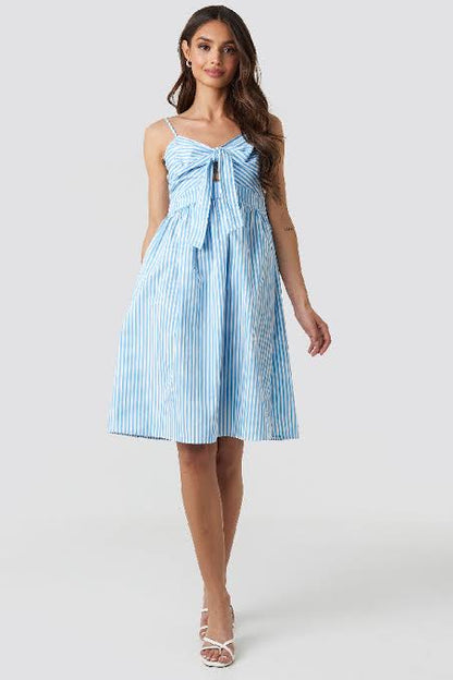 Front Knot Midi Dress White/Blue