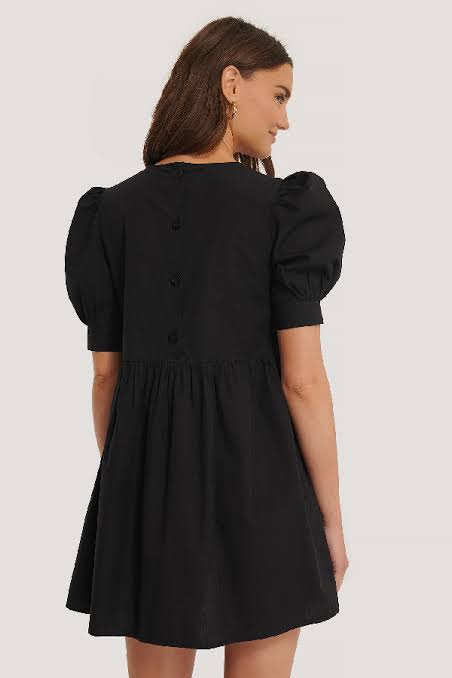 Cotton Short Sleeve Mini Dress Black