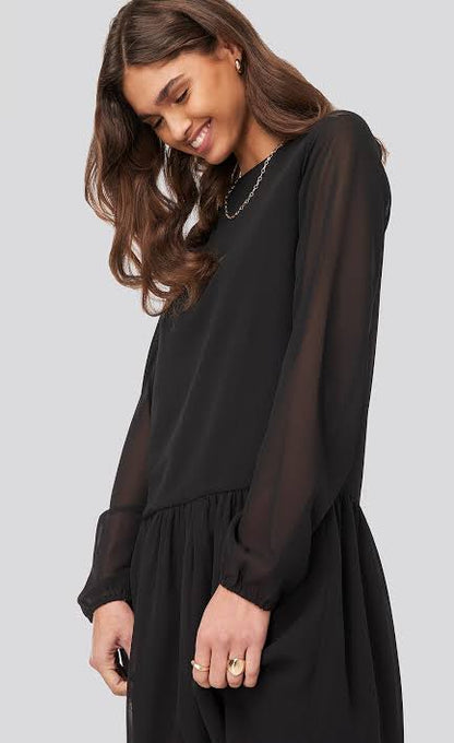 Flounce Low Waist Dress Black