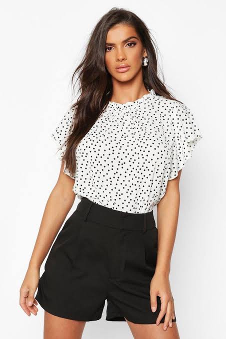 Angel Sleeve Polka Dot Blouse White