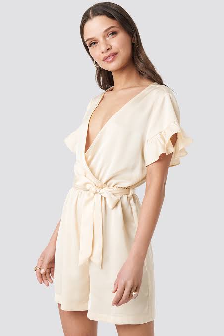 Frill Sleeve Playsuit Cream